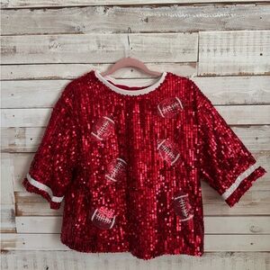 Red Sequin Football Top